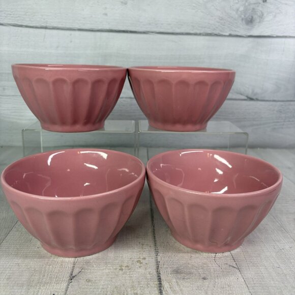 Home Target SOILD PINK Retro Stoneware Oven Safe Fluted Soup Cereal Bowls Set 4 - Picture 5 of 16